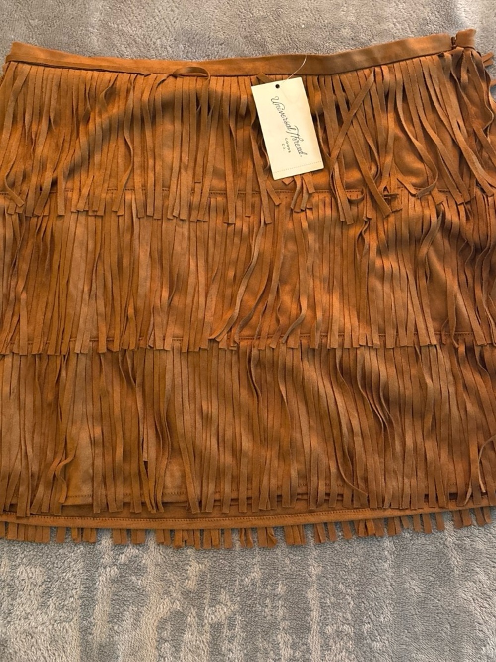 Universal Thread Suede-Look Fringe Mini Skirt in Cognac